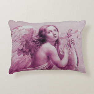 ANGEL PLAYING LYRA OVER THE CLOUDS pink Accent Pillow