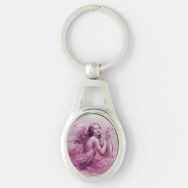 ANGEL PLAYING LYRA OVER THE CLOUDS pink Keychain (Front)