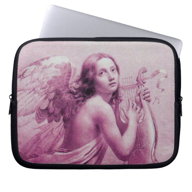 ANGEL PLAYING LYRA OVER THE CLOUDS pink Laptop Sleeve (Front)