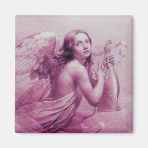 ANGEL PLAYING LYRA OVER THE CLOUDS pink Magnet