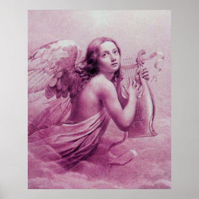 ANGEL PLAYING LYRA OVER THE CLOUDS Pink Poster (Front)