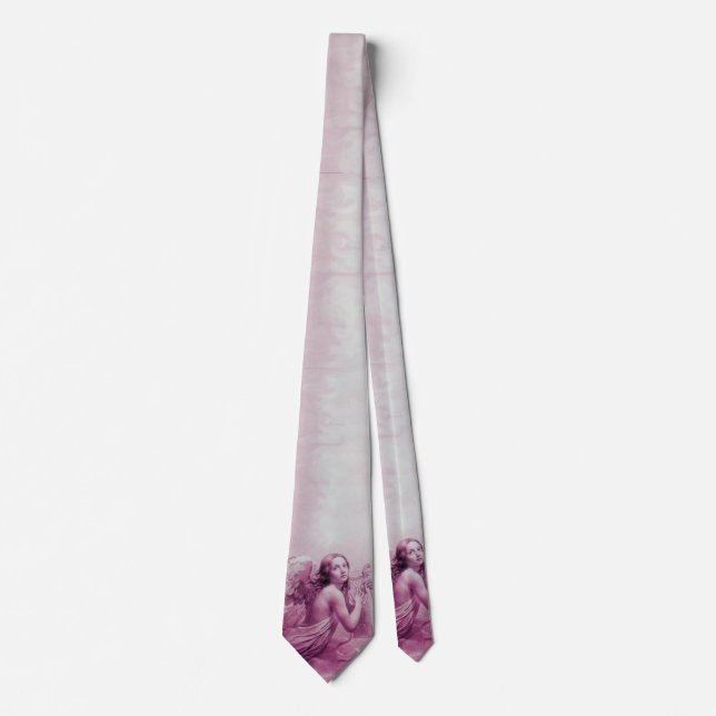ANGEL PLAYING LYRA OVER THE CLOUDS pink purple Tie (Front)