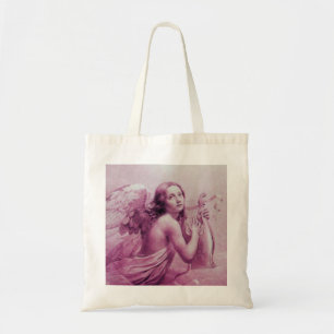 ANGEL PLAYING LYRA OVER THE CLOUDS pink Tote Bag