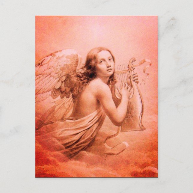 ANGEL PLAYING LYRA OVER THE CLOUDS Red Hues Postcard (Front)
