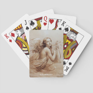 ANGEL PLAYING LYRA OVER THE CLOUDS sepia Cards