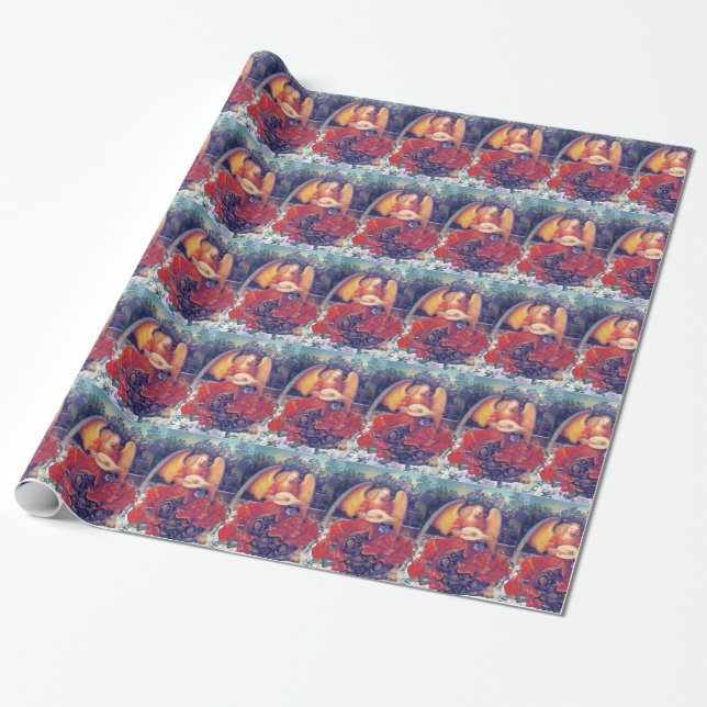 Angel playing mandolin wrapping paper (Unrolled)