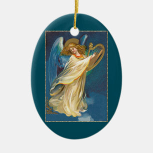 Angel Playing Music On A Harp Ceramic Ornament