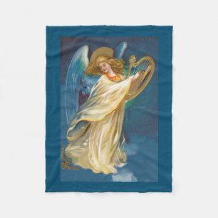 Angel Playing Music On A Harp Fleece Blanket