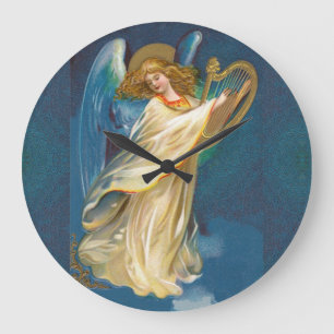 Angel Playing Music On A Harp Large Clock