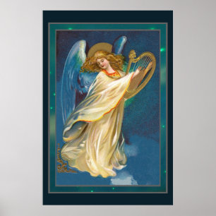 Angel Playing Music On A Harp Poster