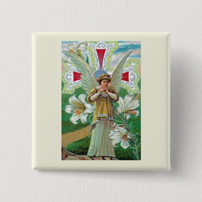 Angel Praying 2 Inch Square Button (Front)