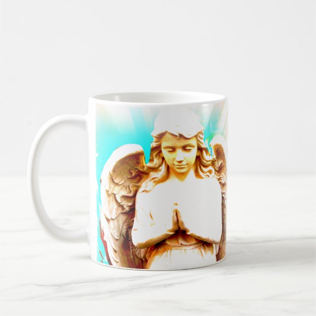 Angel Praying Aqua Blue Sky Spiritual Coffee Mug (Left)