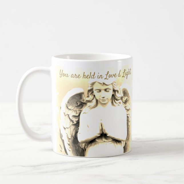 Angel Praying Golden Light Love Quote Gift Coffee Mug (Left)