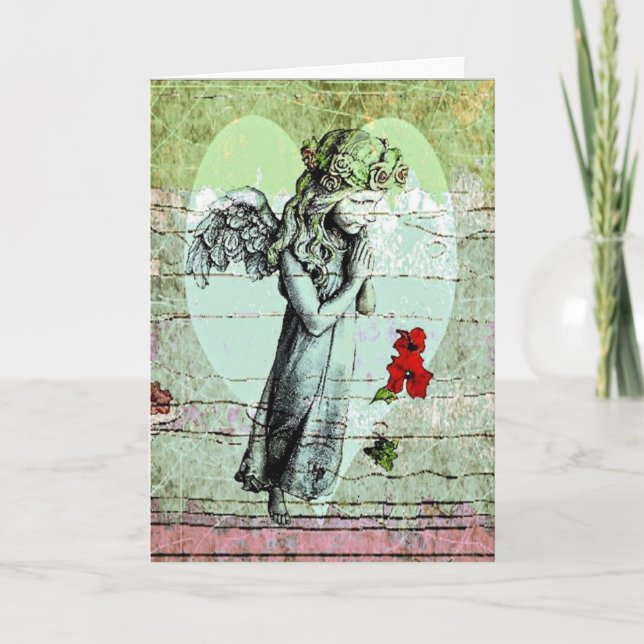 Angel Praying Greeting Card with Heart (Front)