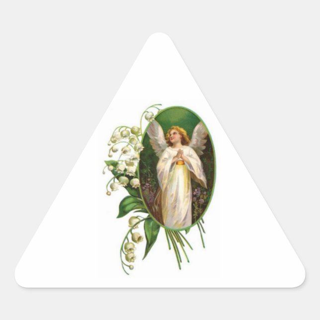 Angel Praying In A Garden Triangle Sticker (Front)