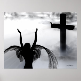 Angel Praying to the Christian Cross Art Print