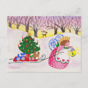 Angel Pulling Sled Postcard