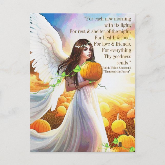 Angel Pumpkin Thanksgiving Autumn Beautiful Art Postcard (Front)