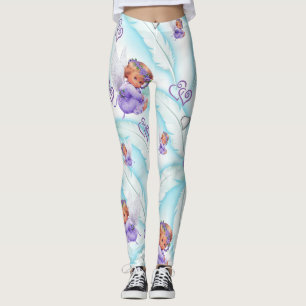 Angel Purple Hearts  Leggings
