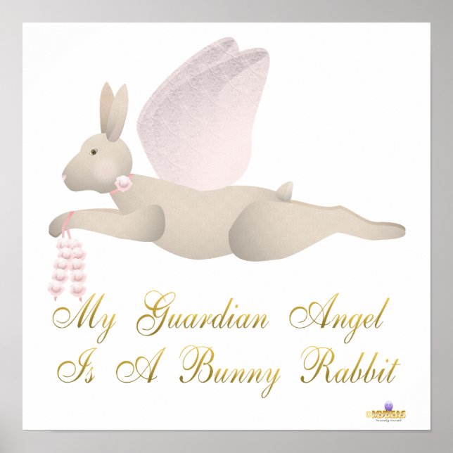 Angel Rabbit Tan Pink Roses Guardian Angel Bunny R Poster (Front)