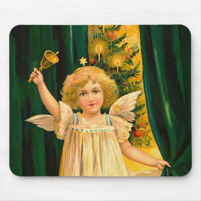 Angel ringing the bell for Christmas time Mouse Pad (Front)