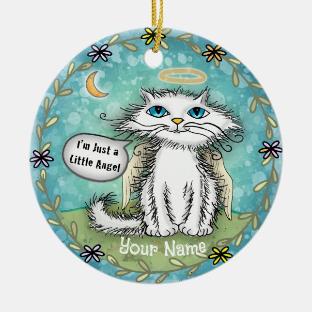 Angel  Scraggles Cat  Ceramic Ornament (Front)