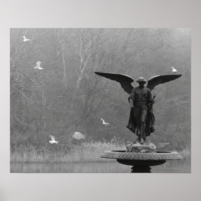 Angel Sculpture in Pond Poster (Front)