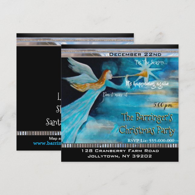 Angel Shares The News Elegant Christmas Party Invitation (Front/Back)