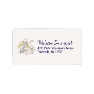 Angel Shepherd with Lambs Pastoral Label