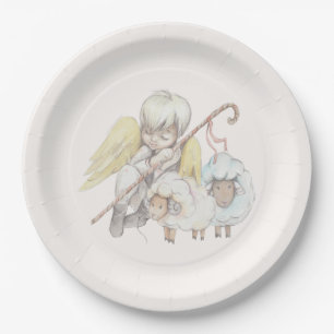 Angel Shepherd with Lambs Pastoral Paper Plate