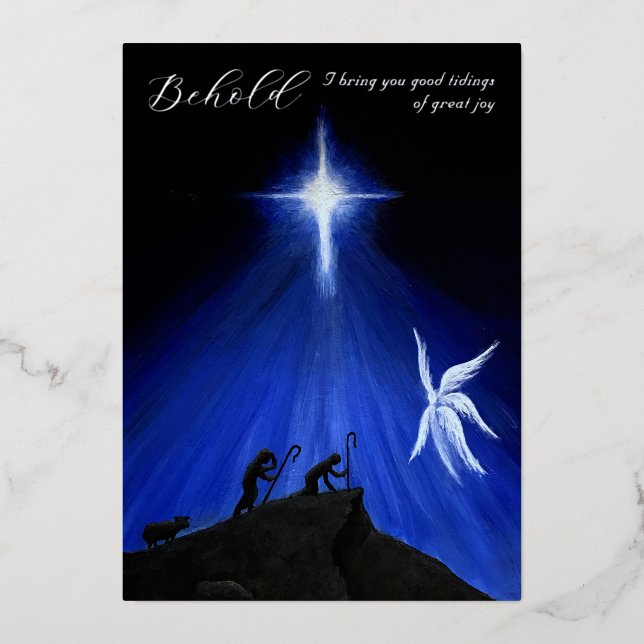 Angel & Shepherds Christmas Card (Foil Lettering) (Front)