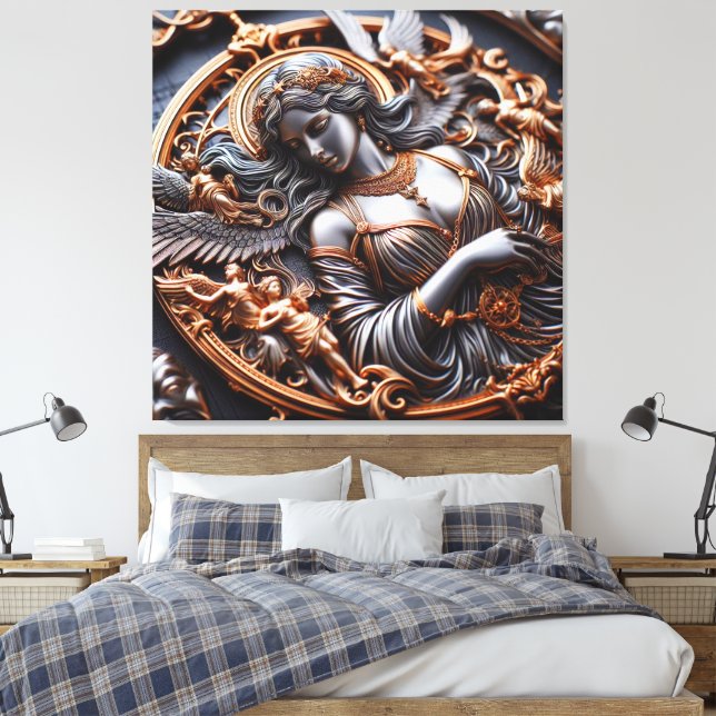 Angel Silver Bronze Canvas Print Picture (Insitu(Bedroom))