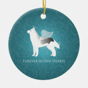 Angel Silver Siberian Husky Dog Pet Memorial Ceramic Ornament