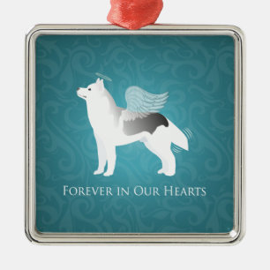 Angel Silver Siberian Husky Dog Pet Memorial Metal Ornament
