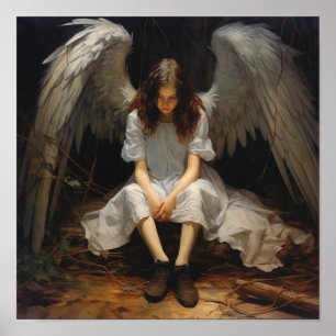 Angel Sitting on Ground - Serene Poster Featuring