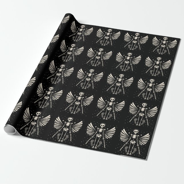 Angel skeleton Gothic Christmas Wrapping Paper (Unrolled)