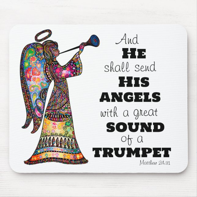 Angel Sounds Trumpet Bible Verse Vibrant Colours Mouse Pad (Front)