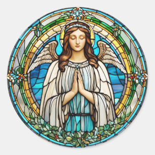 Angel Stained Glass Classic Round Sticker