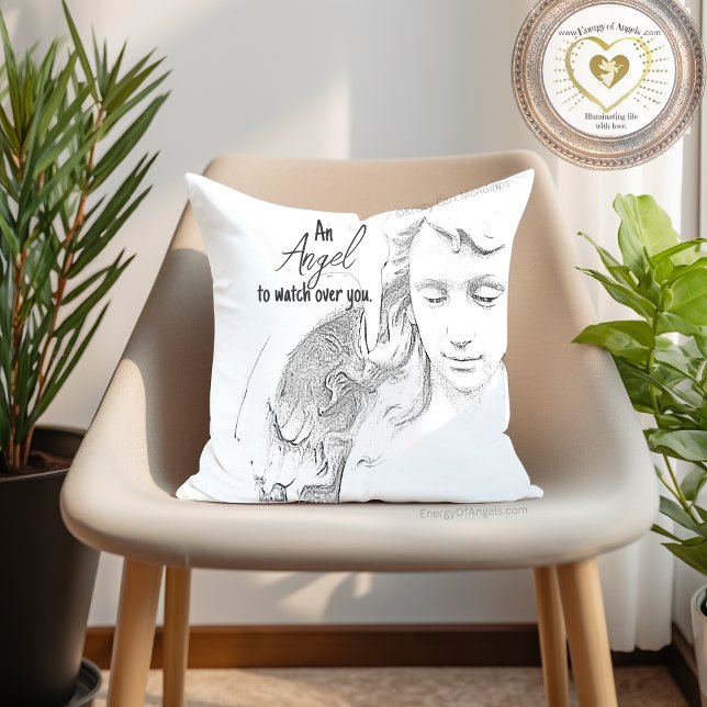 Angel to Watch Over You  Black White Wings Quote Throw Pillow (An angel to watch over you quote pillow guardian archangel Kristy McAdams Energy Of Angels)