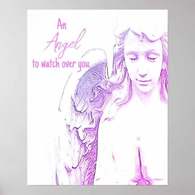 Angel To Watch Over You Pink Purple Wings Quote Poster (Front)