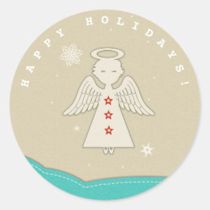 Angel Turquoise and Beige Classic Round Sticker