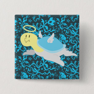 Angel Turtle Floral Pattern 2 Inch Square Button