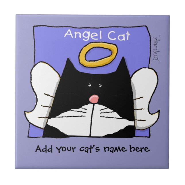 Angel Tuxedo Cat Personalize Tile (Front)