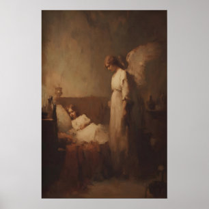 Angel Watching Over Sleeping Child, Christian Wall Poster