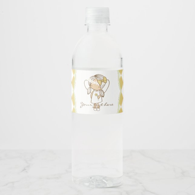 Angel Water Bottle Labels-Gold & Green Water Bottle Label (Front)