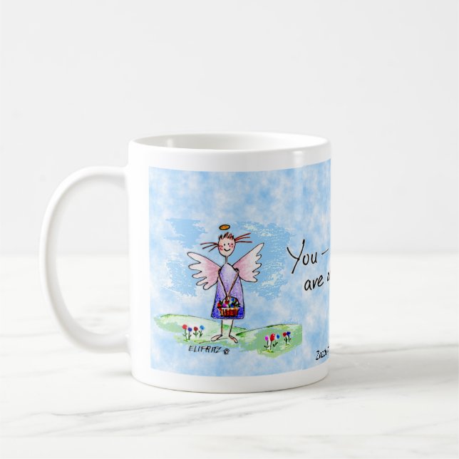 Angel Watercolor Drawing Purple Blue And Green Coffee Mug (Left)
