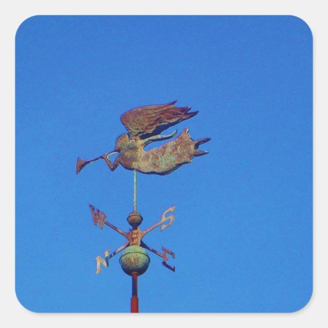 Angel Weather Vane Bright Blue Sky Square Sticker (Front)