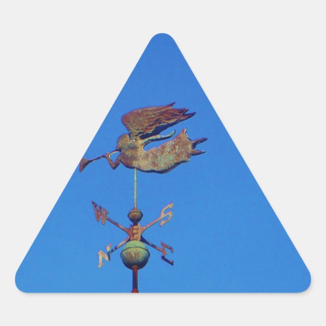 Angel Weather Vane Bright Blue Sky Triangle Sticker (Front)