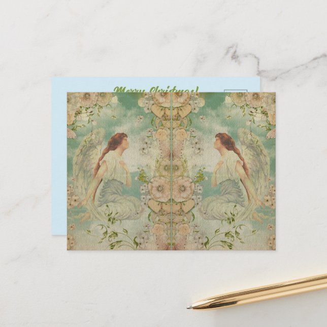 Angel White Flowers Blue Sky  Postcard (Front/Back In Situ)