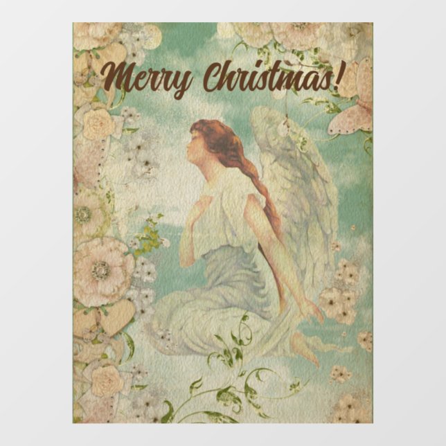 Angel White Flowers Blue Sky  Window Cling (Sheet)